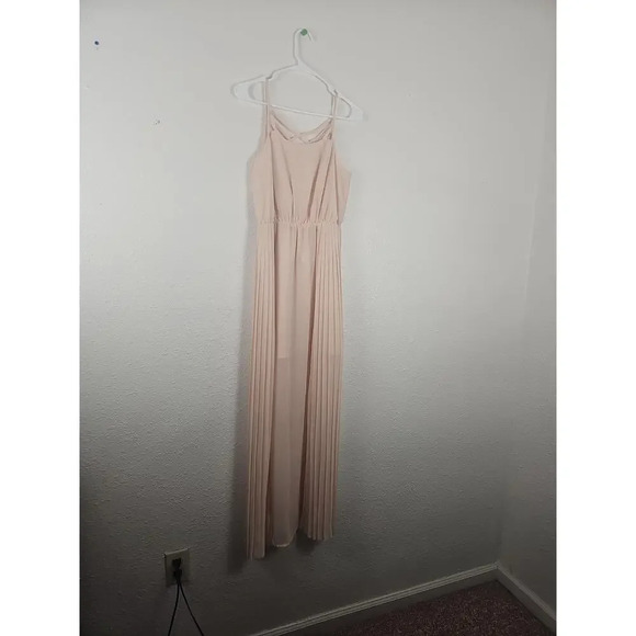 Nelson Apparel Peach Pleated Spaghetti Straps Maxi Dress Medium - Picture 1 of 7